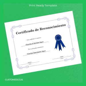 custom Spain Certificado de Reconocimiento Template File Preview - CustomDocs