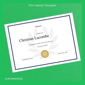 custom Spain Christian Lacombe Diploma Template File Preview - CustomDocs