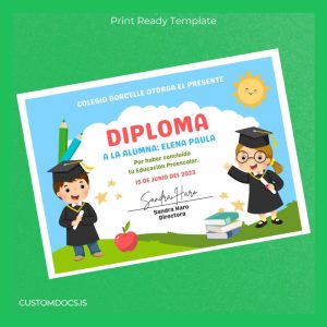 custom Spain Colegio Borcelle Pre-School Diploma Template File Preview - CustomDocs