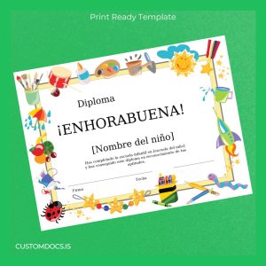 custom Spain Diploma Certificate for Kindergarten Completion File Preview - CustomDocs