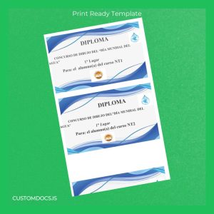 custom Spain Diploma for World Water Day Drawing Contest Template File Preview - CustomDocs