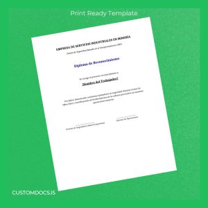 custom Spain Diploma in Recognition Template File Preview - CustomDocs