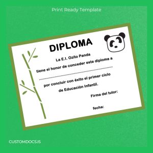 custom Spain E.I. Ozito Panda Diploma Template File Preview - CustomDocs