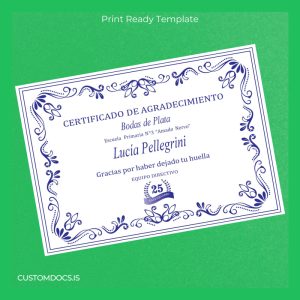 custom Spain Escuela Primaria N°3 Amado Nervo Certificate of Appreciation Template File Preview - CustomDocs