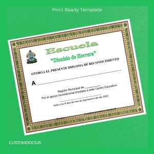 custom Spain Escuela _Dionisio de Herrera_ Recognition Diploma Template File Preview - CustomDocs