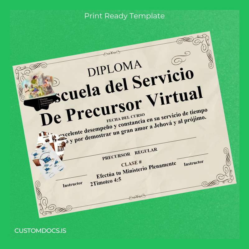 custom Spain Escuela del Servicio De Precursor Virtual Diploma Template File Preview - CustomDocs