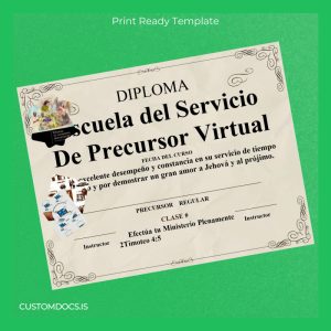 custom Spain Escuela del Servicio De Precursor Virtual Precursor Diploma Template File Preview - CustomDocs