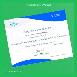custom Spain Fundación Telefónica Course Certificate in Creativity and Innovation in Education File Preview - CustomDocs