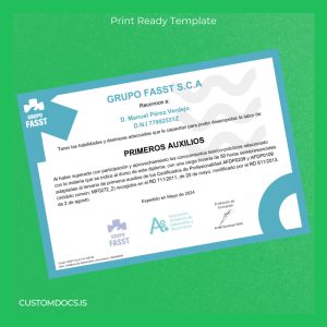 custom Spain Grupo Fasst First Aid Diploma Template File Preview - CustomDocs