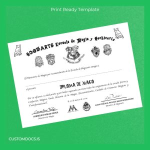 custom Spain Hogwarts School of Magic and Wizardry Wizard Diploma Template File Preview - CustomDocs