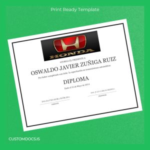 custom Spain Honda Diploma Certificate File Preview - CustomDocs