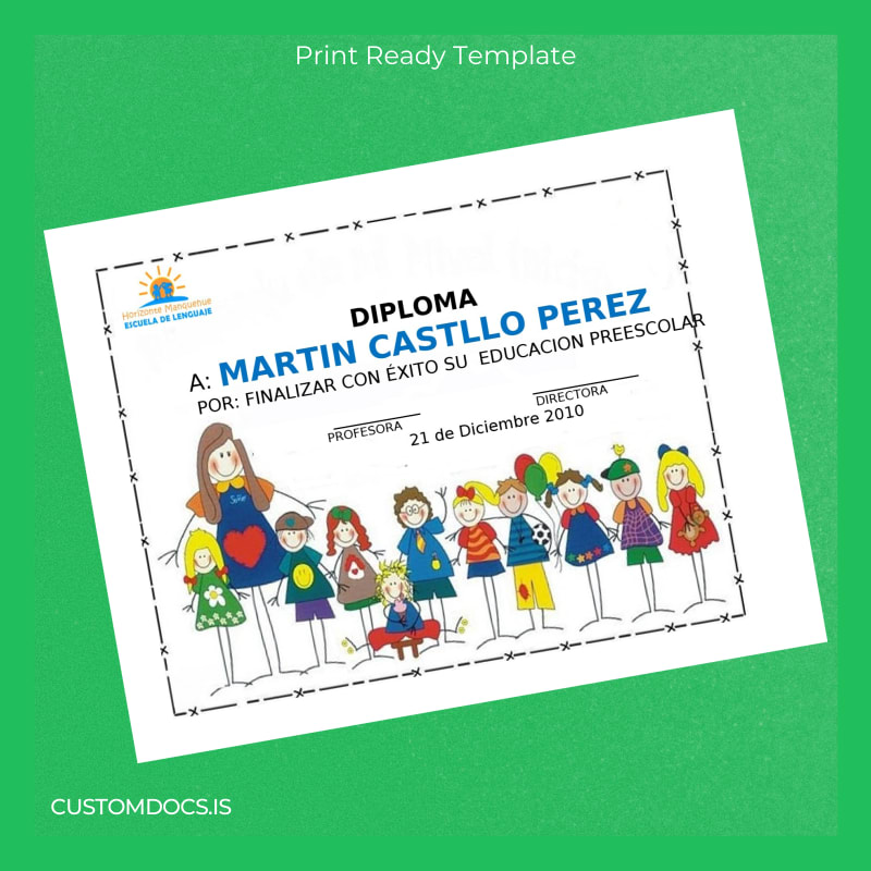 custom Spain Horizonte Manantial Preschool Diploma Template File Preview - CustomDocs