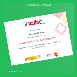 custom Spain INCIBE Basic Technical Course in Cybersecurity Diploma File Preview - CustomDocs