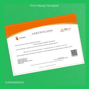 custom Spain Interempleo ETT Certificate in Occupational Risk Prevention for Meat Industry Packaging Operator File Preview - CustomDocs