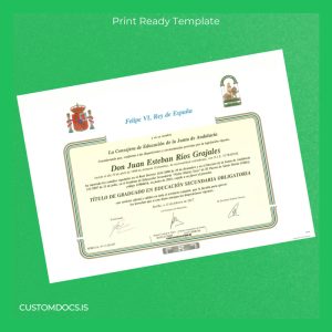 custom Spain Junta de Andalucía Graduated Secondary Education Diploma Template File Preview - CustomDocs