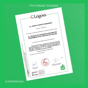 custom Spain Logoss Educativa II, S.L. Technician in Auxiliary Nursing Care Diploma File Preview - CustomDocs