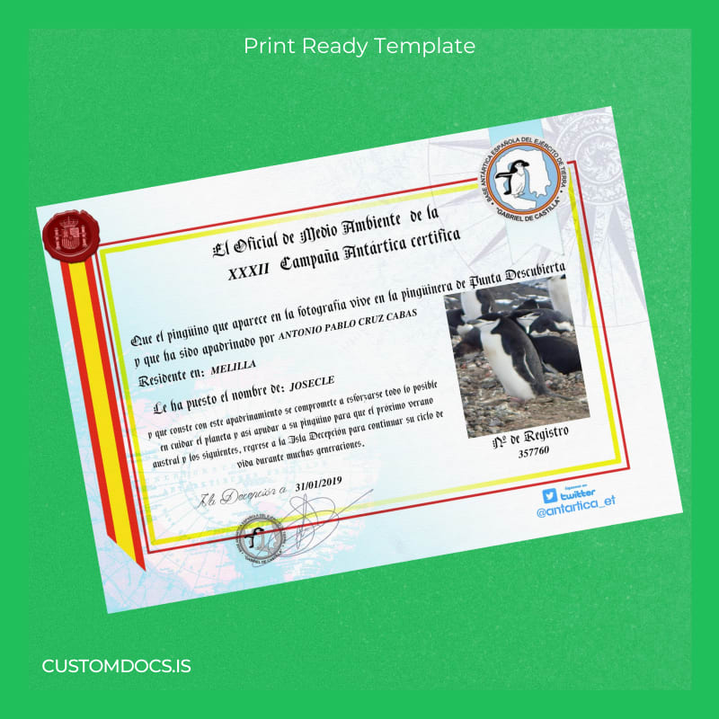 custom Spain Official Certificate of Environmental Official Template File Preview - CustomDocs