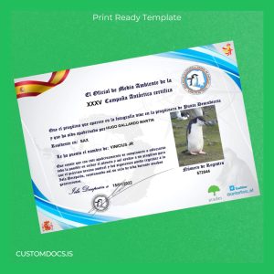 custom Spain Official Certificate of the XXXV Antarctic Campaign File Preview - CustomDocs