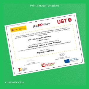 custom Spain Union General of Workers UGT Diploma Certificate File Preview - CustomDocs