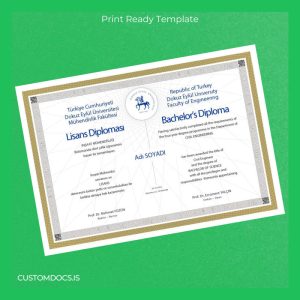 custom Turkey Dokuz Eylul University Bachelor's Diploma File Preview - CustomDocs