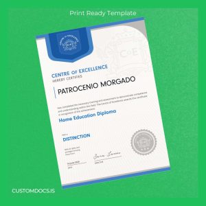 custom UK Centre of Excellence Home Education Diploma File Preview - CustomDocs