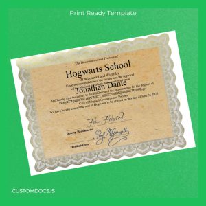 custom UK Hogwarts School Diploma in Witchcraft and Wizardry File Preview - CustomDocs