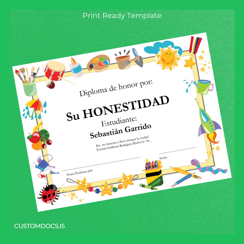 Custom USA Escuela Guillermo Rodríguez Riobo Honor Diploma Template page 3 File Preview - CustomDocs