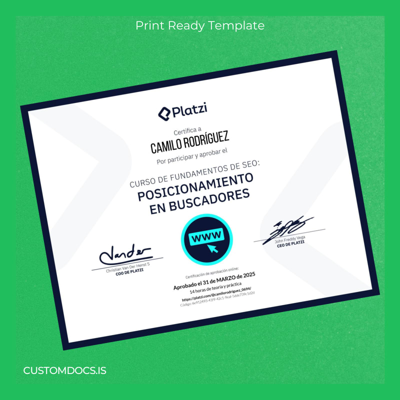 custom USA Platzi Diploma in SEO Template File Preview - CustomDocs