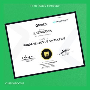 custom USA Platzi Fundamentals of JavaScript Certificate File Preview - CustomDocs