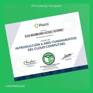 custom USA Platzi Introduction to AWS Cloud Computing Certificate File Preview - CustomDocs