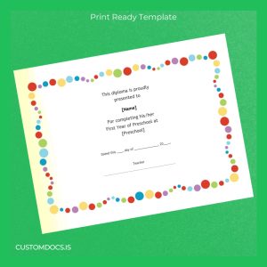 custom USA Preschool First Year Diploma Template File Preview - CustomDocs