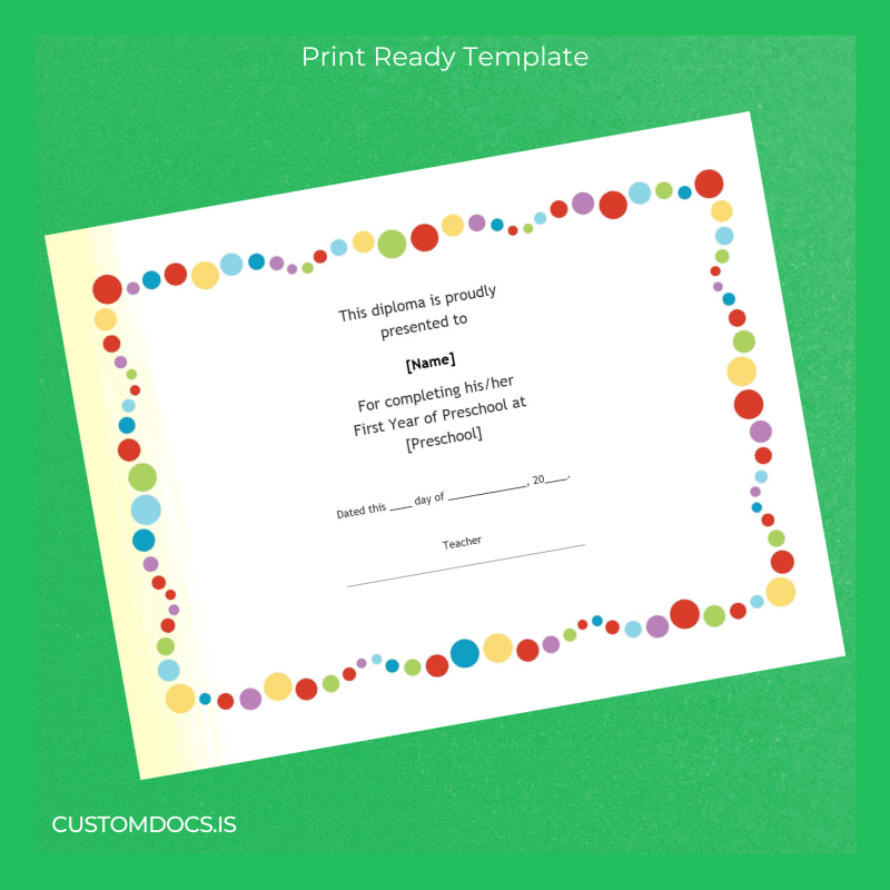 custom USA Preschool First Year Diploma Template File Preview - CustomDocs