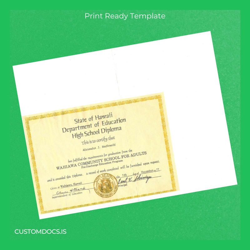 custom USA Wahiawa Community School for Adults High School Diploma File Preview - CustomDocs