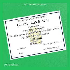 custom USA Washoe County School District Galena High School High School Diploma File Preview - CustomDocs