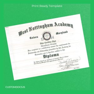 custom USA West Nottingham Academy High School Diploma Template File Preview - CustomDocs
