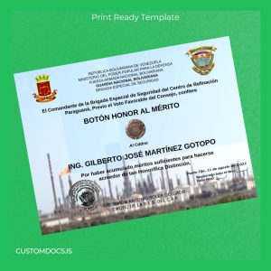 custom Venezuela Brigada Especial de Seguridad Honor Medal Certificate File Preview - CustomDocs