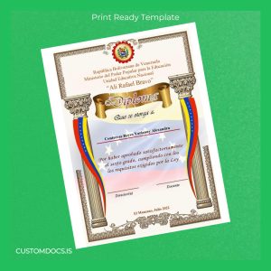 custom Venezuela Unidad Educativa Nacional 'Ali Rafael Bravo' Diploma File Preview - CustomDocs