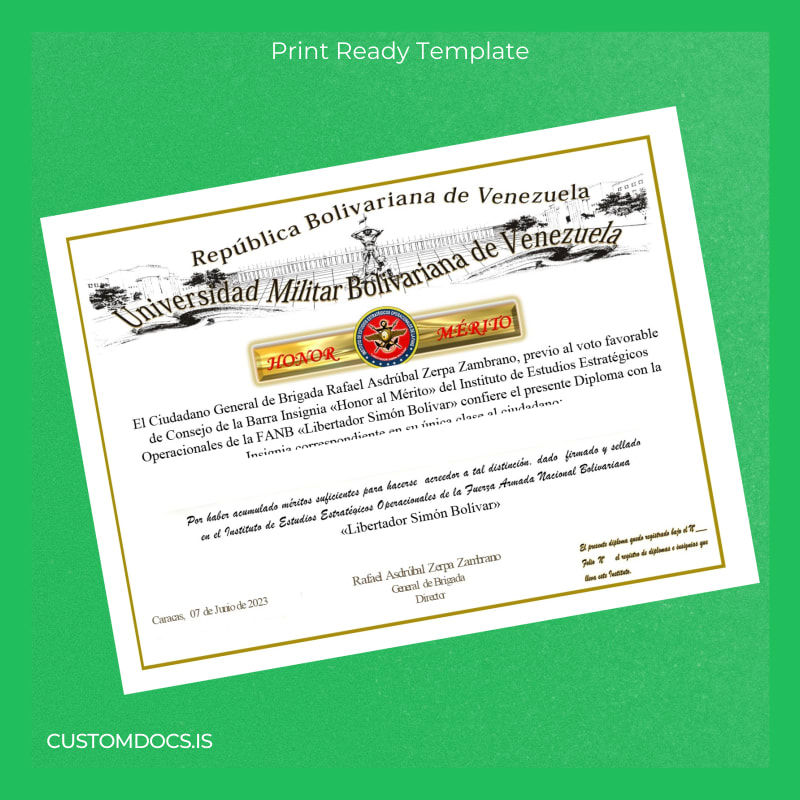 Custom Venezuela Universidad Militar Bolivariana de Venezuela Master's Degree Diploma page 2 File Preview - CustomDocs