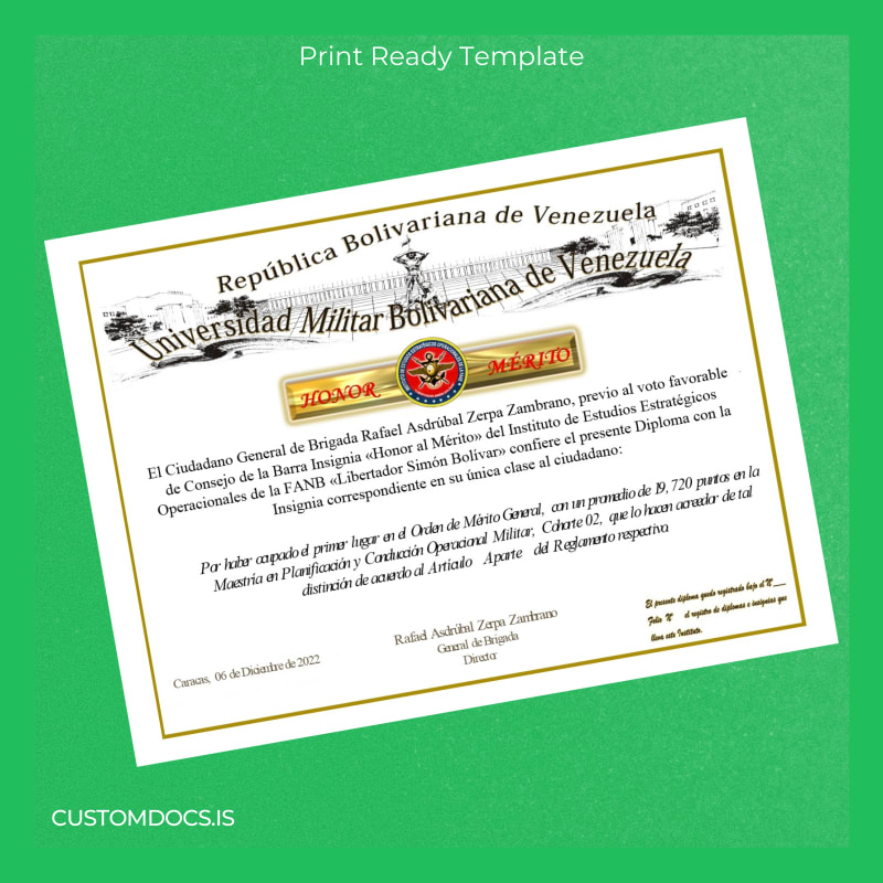 custom Venezuela Universidad Militar Bolivariana de Venezuela Master's Degree Diploma File Preview - CustomDocs
